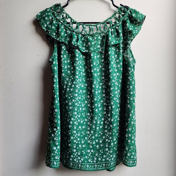 Max Studio Green Floral Sleeveless Ruffle Blouse Size Small - Picture 12 of 13
